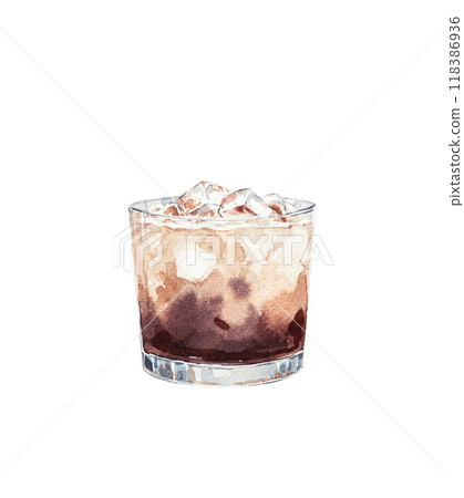 Watercolor White Russian illustration. Alcohol long drink clipart. Glass of cocktail. Club shake beverage hand drawn illustration. Stock print. Watercolor White Russian illustration. Alcohol long drink clipart. Glass of cocktail. Club shake beverage hand drawn illustration. Stock print. 118386936