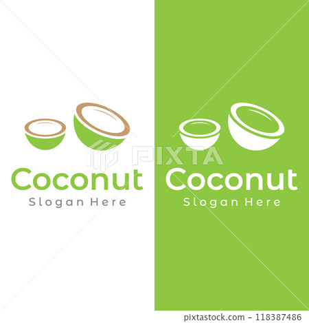 Natural fresh young coconut creative Logo design. Logo for coconut beverage products.Companies and Business. 118387486