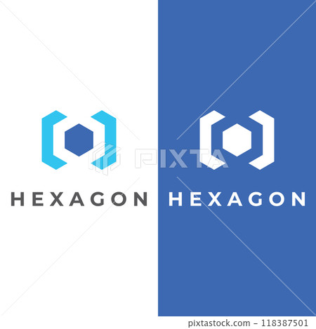 Creative simple geometric cube or hexagon box logo design. Logo for technology, media and shipping services. 118387501