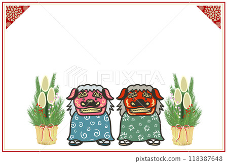 Lion dance and Kadomatsu New Year's card template (without text) 118387648