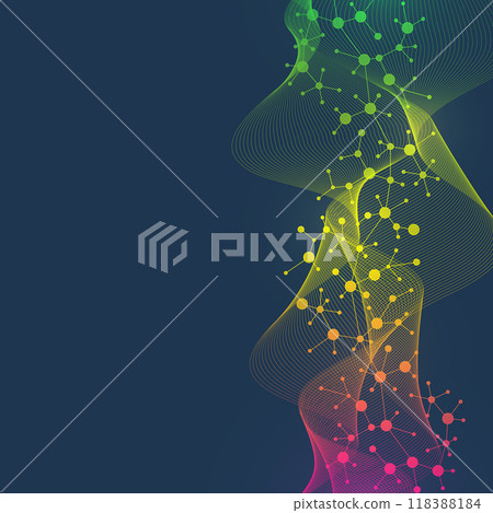 Molecular abstract structure background. Scientific vector illustration with molecule DNA. Medical, science and technology concept for banner template or header 118388184