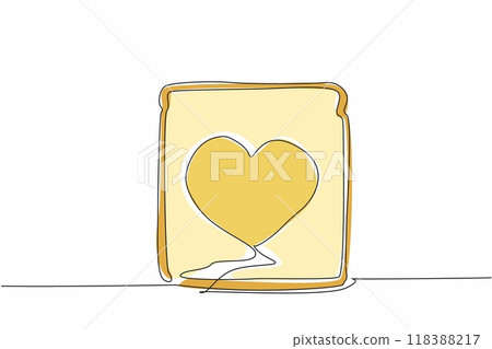Single continuous line drawing slice of bread spread with peanut butter shape of heart. Two combinations to add deliciousness. National Peanut Butter Lover Day. One line design vector illustration Single continuous line drawing slice of bread spread with peanut butter shape of heart. Two combinations to add deliciousness. National Peanut Butter Lover Day. One line design vector illustration 118388217