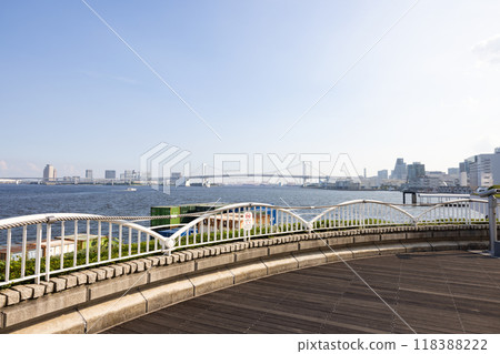 View of Tokyo Bay and Rainbow Bridge from Takeshiba Pier 118388222