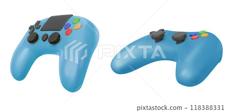 Blue video game console control joystick. 118388331