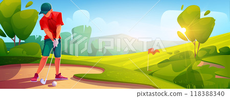 Man golfer on golf course landscape Man golfer on golf course landscape 118388340