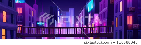 Night downtown street landscape with neon glow Night downtown street landscape with neon glow 118388345
