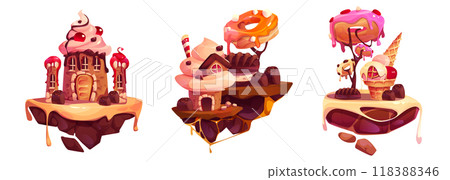 Candy land game ui floating islands with castle Candy land game ui floating islands with castle 118388346