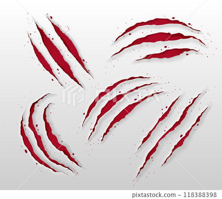 Bloody claw scratch marks set isolated on white Bloody claw scratch marks set isolated on white 118388398