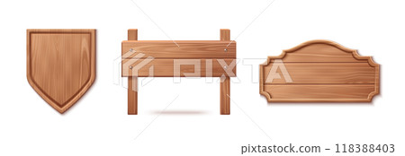 3d wood sign board with nails. Wooden frame banner 118388403
