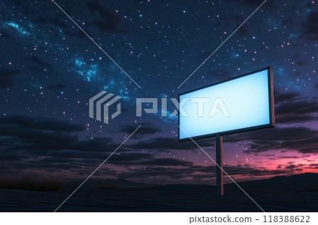 A large white billboard sits on a hillside in the middle of a starry night sky 118388622