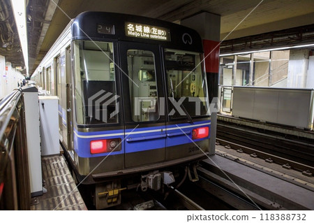 Meijo Line 2000 series train parked at Kamimaezu Station Meijo Line 2000 series train parked at Kamimaezu Station 118388732