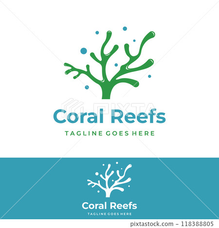 Beautiful colorful underwater natural coral reef logo creative design. Coral reefs for fish habitat. 118388805