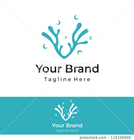 Beautiful colorful underwater natural coral reef logo creative design. Coral reefs for fish habitat. 118388808