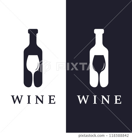 Wine logo template design with wine glasses and bottles.Logo for nightclub, bar and wine shop. Wine logo template design with wine glasses and bottles.Logo for nightclub, bar and wine shop. 118388842
