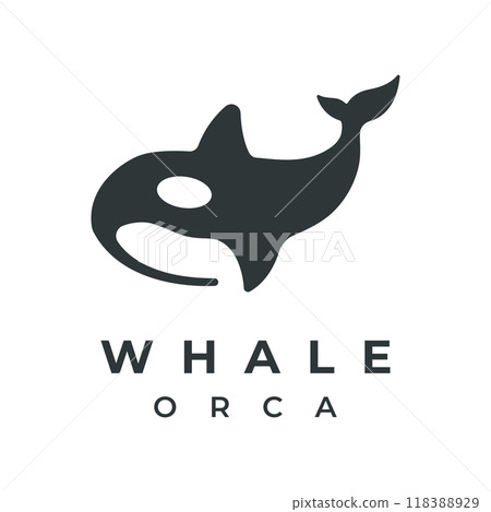 Simple black orca whale animal template logo creative design. Killer underwater animal. Logo for business, identity and branding. 118388929