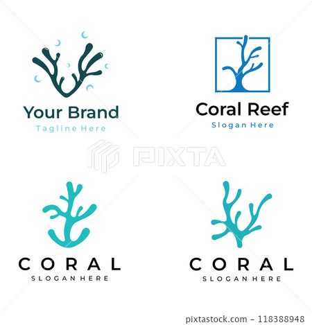 Beautiful colorful underwater natural coral reef logo creative design. Coral reefs for fish habitat. 118388948