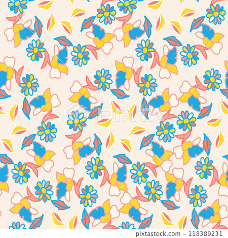 Vector seamless pattern. Pretty pattern in small flowers. Small blue flowers. Ditsy floral background for fashion prints. Stock vector.  Vector seamless pattern. Pretty pattern in small flowers. Small blue flowers. Ditsy floral background for fashion prints. Stock vector.  118389231
