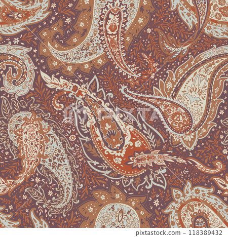 Vintage Paisley Floral Seamless Design 118389432