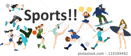 Illustration of women playing sports Illustration of women playing sports 118389482