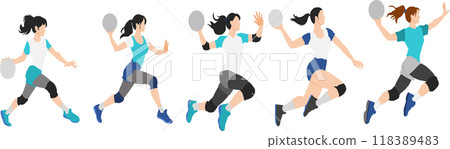 Illustration set of a woman playing handball Illustration set of a woman playing handball 118389483