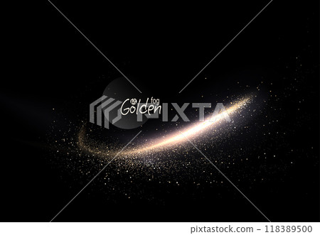 Isolated bright gold gradient arc with small tinsel on black background 118389500