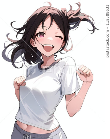 AI-generated brown-haired woman pumping her fist in the air AI-generated brown-haired woman pumping her fist in the air 118389633