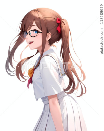 AI-generated female student with glasses and tied hair AI-generated female student with glasses and tied hair 118389659