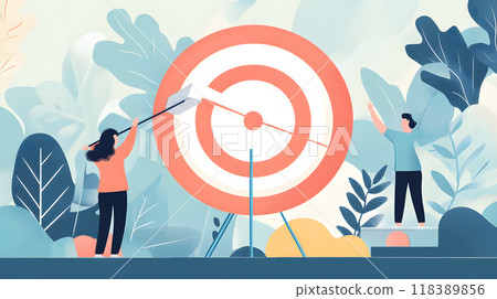 Two people collaborate to hit the target in nature. 118389856
