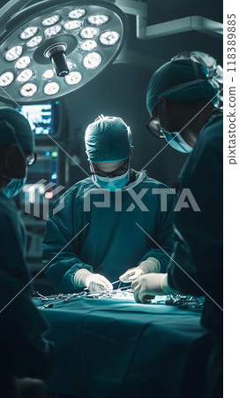 Medical professionals performing a critical surgery. 118389885