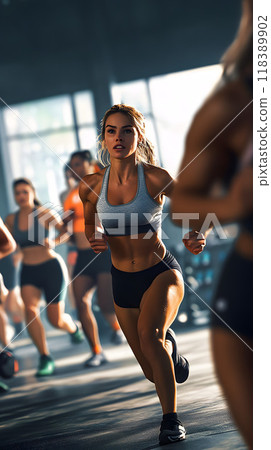 Focused runners pushing boundaries in fitness space 118389902