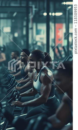 Athletes involved in high energy detailed workouts 118389953