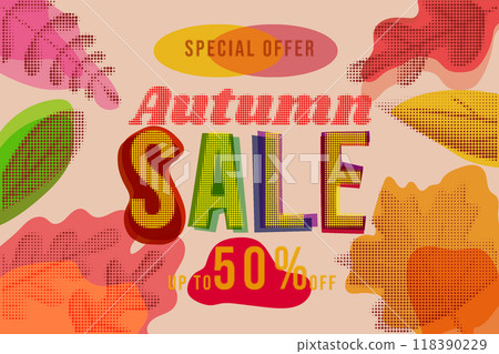 Autumn Sale glued paper with wrinkles effect riso, halftone, banner 118390229