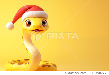 手绘卡通可爱的戴圣诞帽的蛇插画 118390777