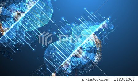 Data science. Scientific-technological background on the use of various technological elements. Combination of different styles. Hand drawn vector. 118391065