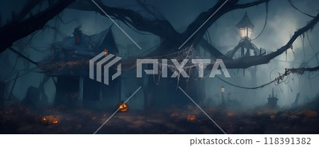 萬聖節蜘蛛網的恐怖景觀 萬聖節蜘蛛網的恐怖景觀 118391382