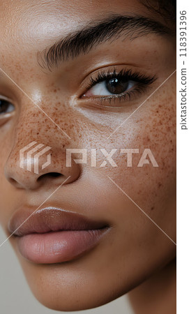 Hyperpigmentation skin close-up of a human face 118391396