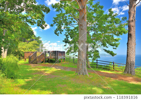 The northernmost observation deck on the path to the Unosu Cliffs in Tohoku, offering a panoramic view of the cliffs, Tanohata Village, Iwate Prefecture (1) The northernmost observation deck on the path to the Unosu Cliffs in Tohoku, offering a panoramic view of the cliffs, Tanohata Village, Iwate Prefecture (1) 118391816