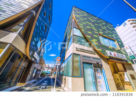Tokyo cityscape in Japan in September. View of the west exit and elevators (left building) of Tokyu Corporation's Komazawa Daigaku Station on the 15th 118391836