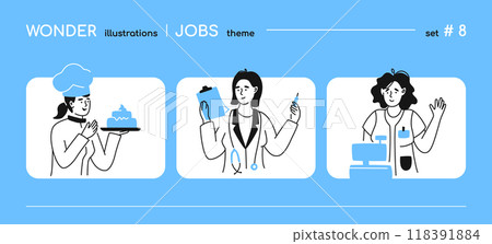Working women, professionals illustrations - line design style illustration Working women, professionals illustrations - line design style illustration 118391884
