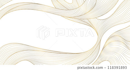Vector art deco golden on white line wave background. Luxury abstract elegant flow Japanese illustration, premium sea curve template. Vector art deco golden on white line wave background. Luxury abstract elegant flow Japanese illustration, premium sea curve template. 118391893