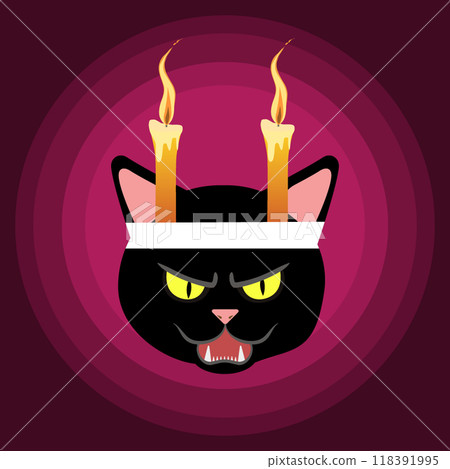 一隻黑貓在牛的時候臉色憤怒的插圖 118391995