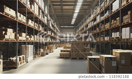 Warehouse with high shelves 118392188