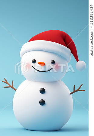 手绘卡通可爱的戴圣诞帽的雪人插画 118392434