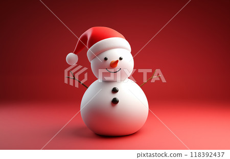 手绘卡通可爱的戴圣诞帽的雪人插画 118392437