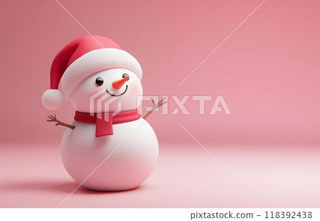 手绘卡通可爱的戴圣诞帽的雪人插画 118392438