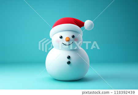 手绘卡通可爱的戴圣诞帽的雪人插画 118392439