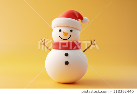 手绘卡通可爱的戴圣诞帽的雪人插画 118392440