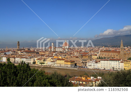 Southern Europe, Italy, Florence, Historic District of the World Heritage Site overlooked from the observation deck of Piazzale Michelangelo Southern Europe, Italy, Florence, Historic District of the World Heritage Site overlooked from the observation deck of Piazzale Michelangelo 118392508