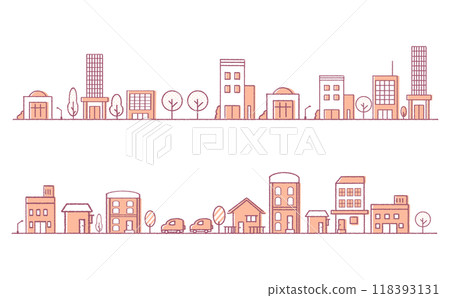 Cityscape illustration set Office and residential areas Horizontal 118393131
