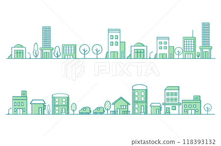 Cityscape illustration set Office and residential areas Horizontal Cityscape illustration set Office and residential areas Horizontal 118393132